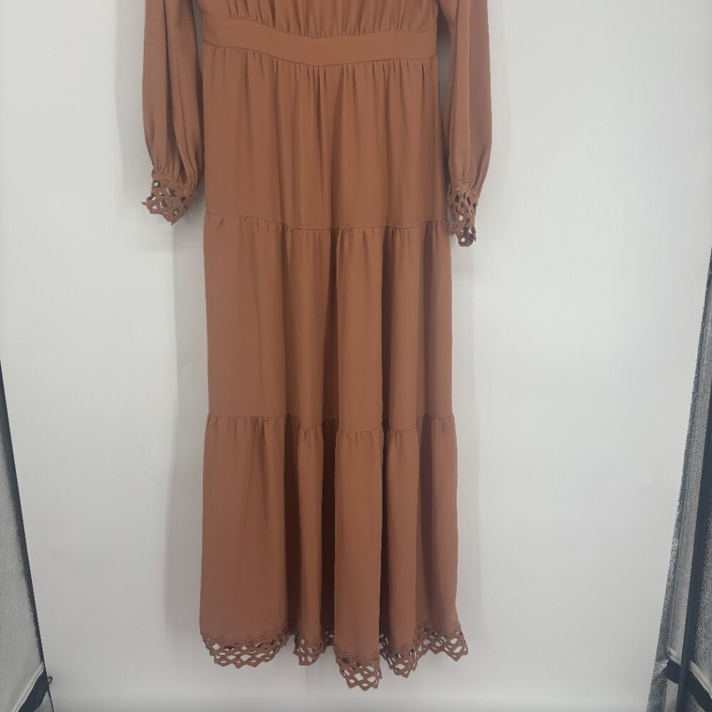 Urban Modesty Women's Lace Empire Waist Tiered Maxi Dress Brown Size Medium NWT - Picture 4 of 8